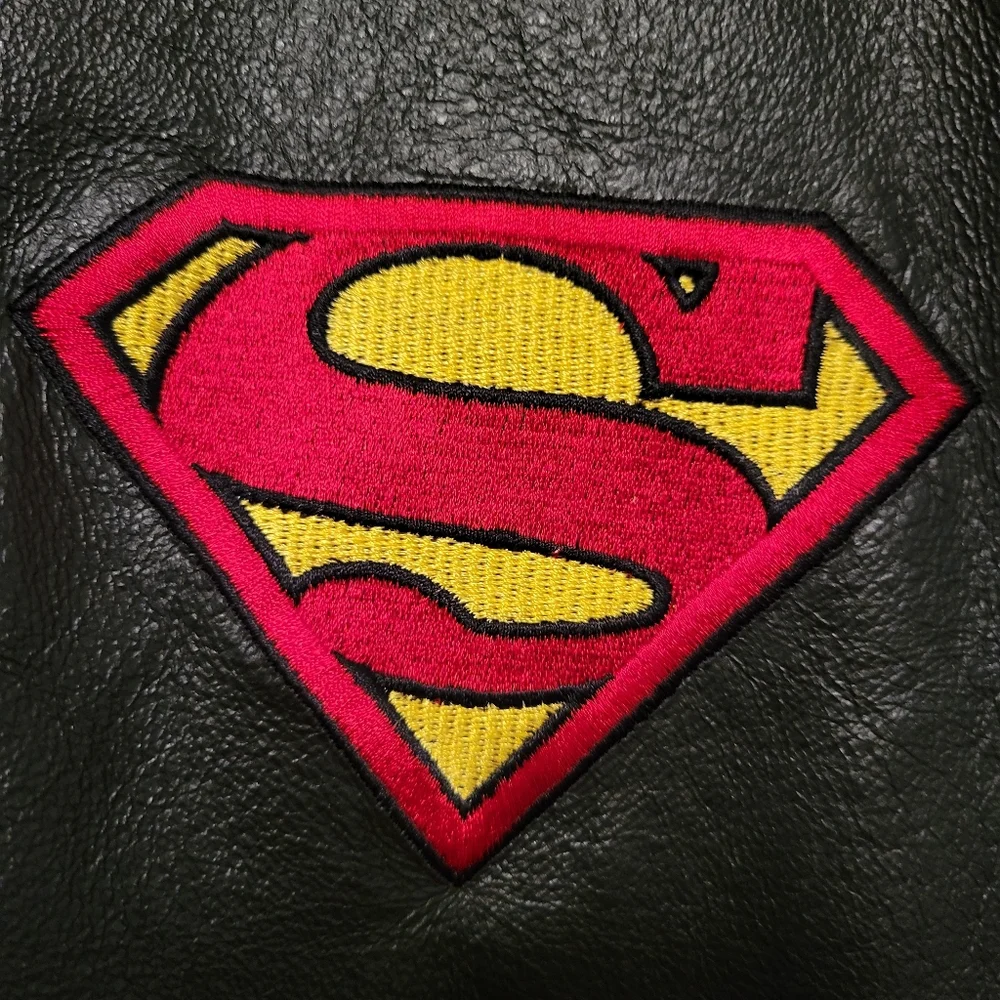 Vintage 2003 Warner Bros. Superman Man Of Steel Black Leather Jacket - Picture 7 of 9